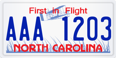 NC license plate AAA1203