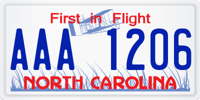 NC license plate AAA1206