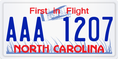 NC license plate AAA1207