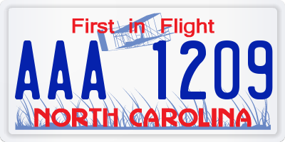 NC license plate AAA1209