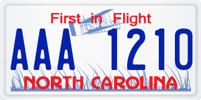 NC license plate AAA1210