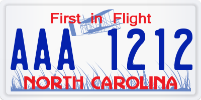 NC license plate AAA1212