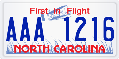 NC license plate AAA1216