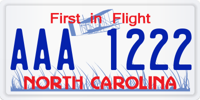 NC license plate AAA1222