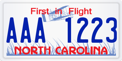 NC license plate AAA1223