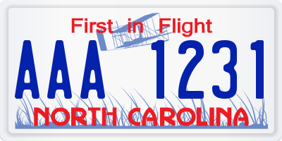 NC license plate AAA1231