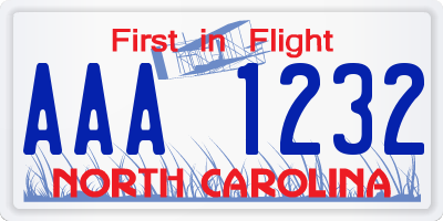 NC license plate AAA1232