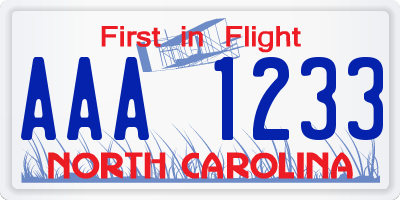 NC license plate AAA1233