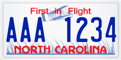 NC license plate AAA1234