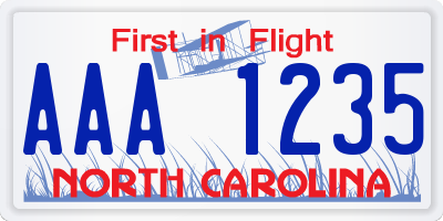 NC license plate AAA1235