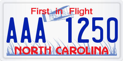 NC license plate AAA1250