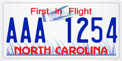 NC license plate AAA1254