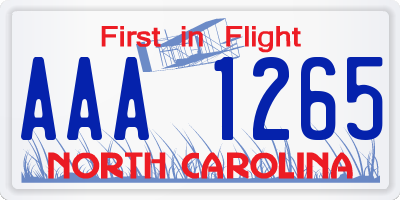 NC license plate AAA1265