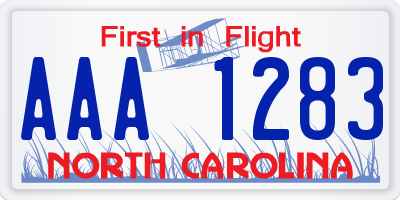 NC license plate AAA1283
