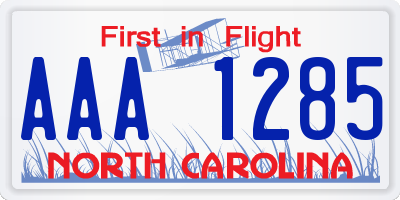 NC license plate AAA1285