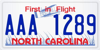 NC license plate AAA1289