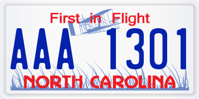 NC license plate AAA1301