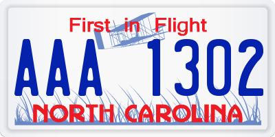 NC license plate AAA1302