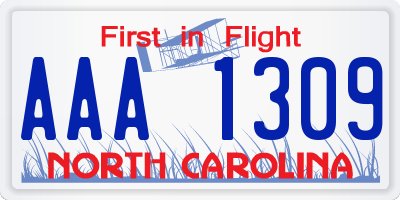 NC license plate AAA1309