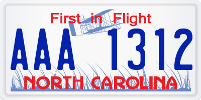 NC license plate AAA1312