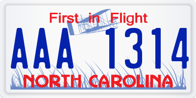 NC license plate AAA1314