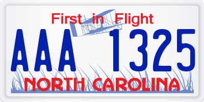 NC license plate AAA1325