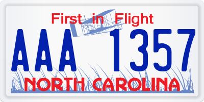 NC license plate AAA1357
