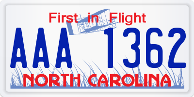 NC license plate AAA1362