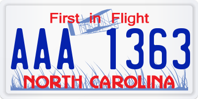 NC license plate AAA1363