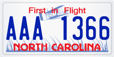 NC license plate AAA1366