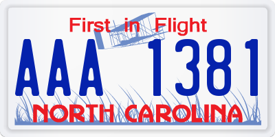 NC license plate AAA1381