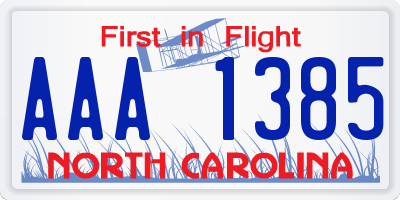 NC license plate AAA1385