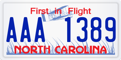 NC license plate AAA1389