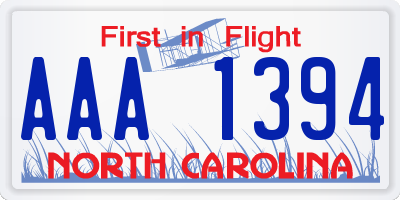 NC license plate AAA1394