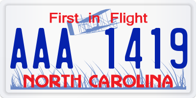 NC license plate AAA1419