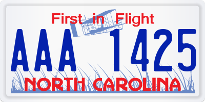 NC license plate AAA1425