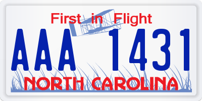 NC license plate AAA1431