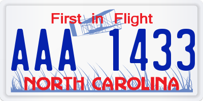 NC license plate AAA1433