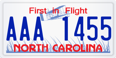 NC license plate AAA1455