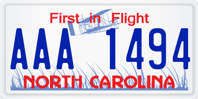 NC license plate AAA1494