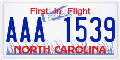 NC license plate AAA1539