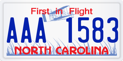 NC license plate AAA1583