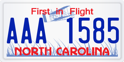 NC license plate AAA1585