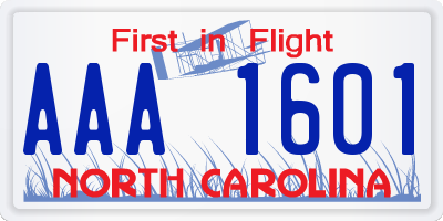 NC license plate AAA1601