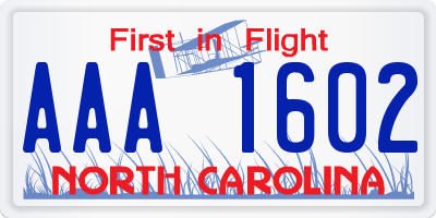 NC license plate AAA1602