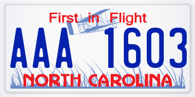 NC license plate AAA1603