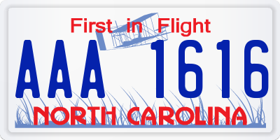 NC license plate AAA1616