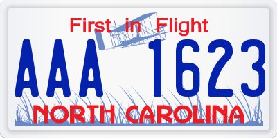 NC license plate AAA1623