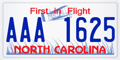 NC license plate AAA1625