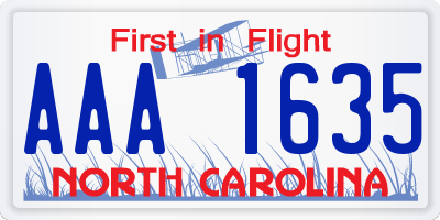 NC license plate AAA1635